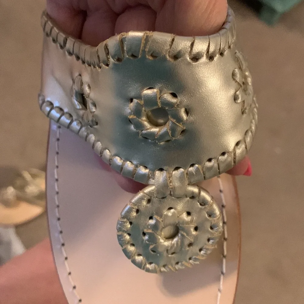 Jack Rogers Gold Leather Thong Sandals for Women